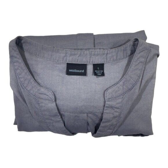 Westbound Women SZ Large 100% Cotton Blue Chambray Knit Button Up Shirt Top - Picture 7 of 12